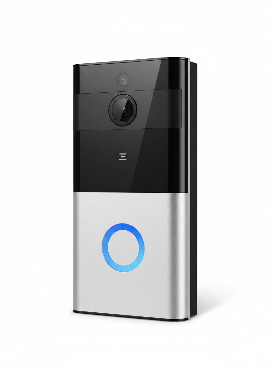 Zerovault PH wireless video doorbell with camera, night vision, and illuminated blue ring button.